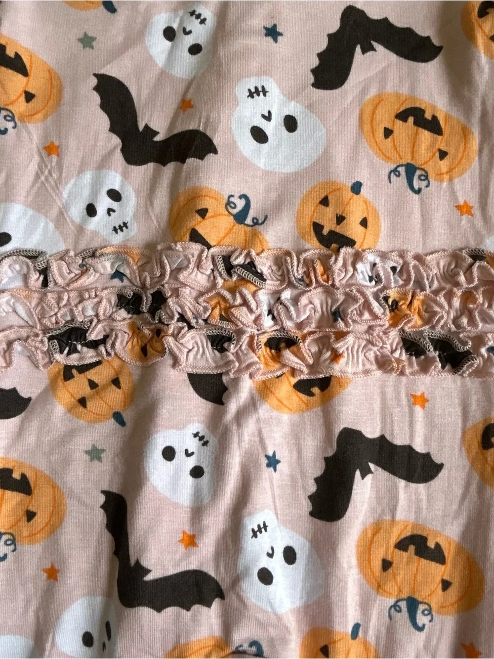 Milkberry Halloween Ruffle Bamboo Footie & Bow Set 6-9m Pumpkin Skull Bat